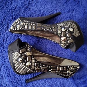 Shoes black and silver gems